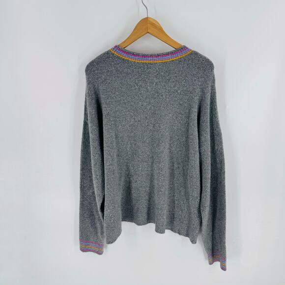 J. Crew Factory Gray Rainbow Crew Neck Collar Extra Soft Fuzzy Sweater Size XL - Picture 2 of 7